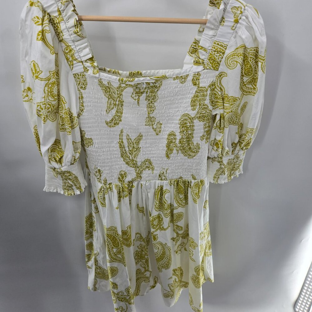 MSK White Gold Smocked 100% Cotton Made in India Puff Sleeved Blouse Medium - Picture 9 of 13